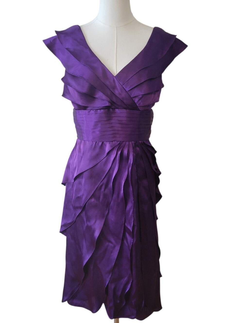 Adrianna Papell Purple Satin Layered Cocktail Dress Size 6